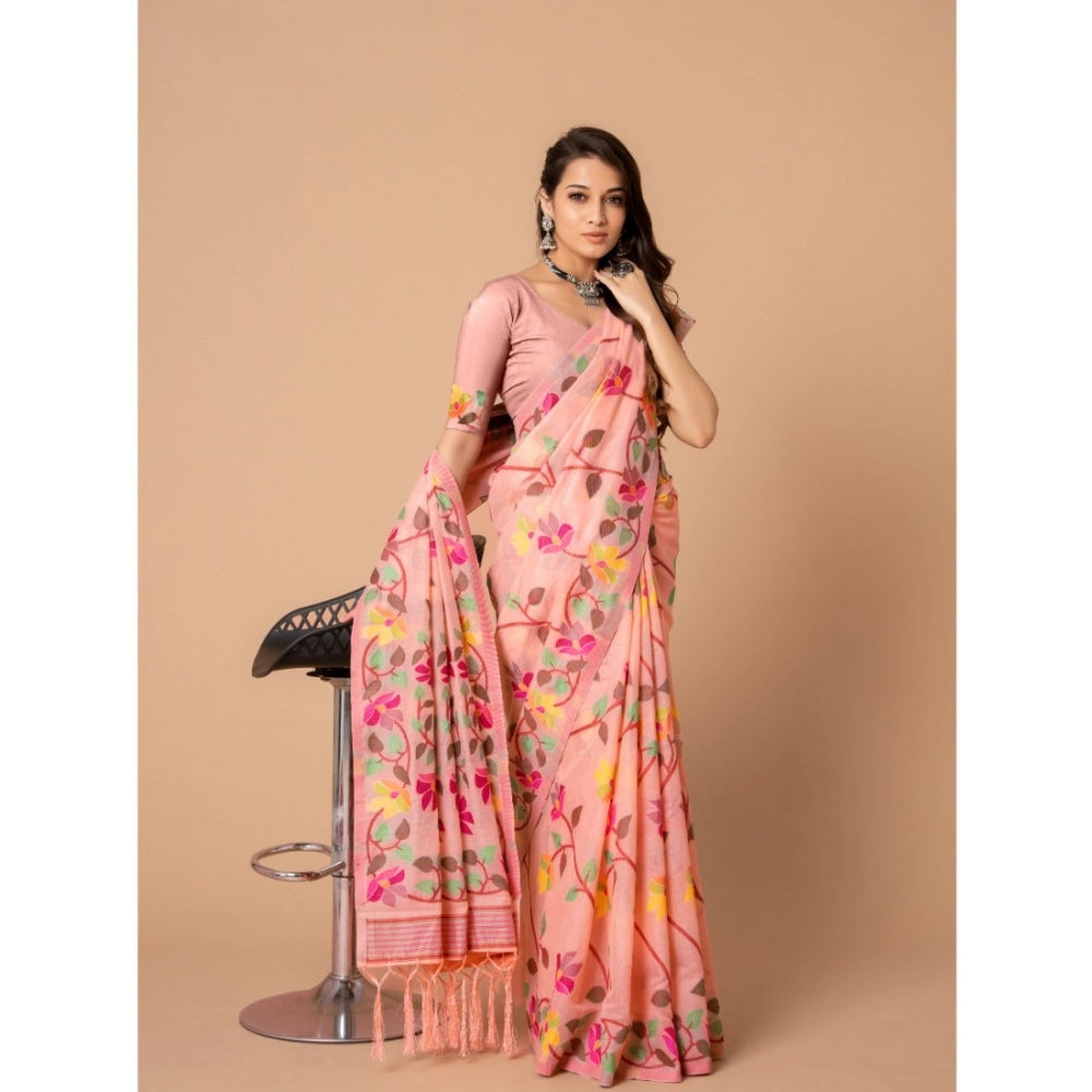 Clasymist Women's Cotton Printed Saree With Unstitched Blouse (Pink, 5-6 Mtrs)