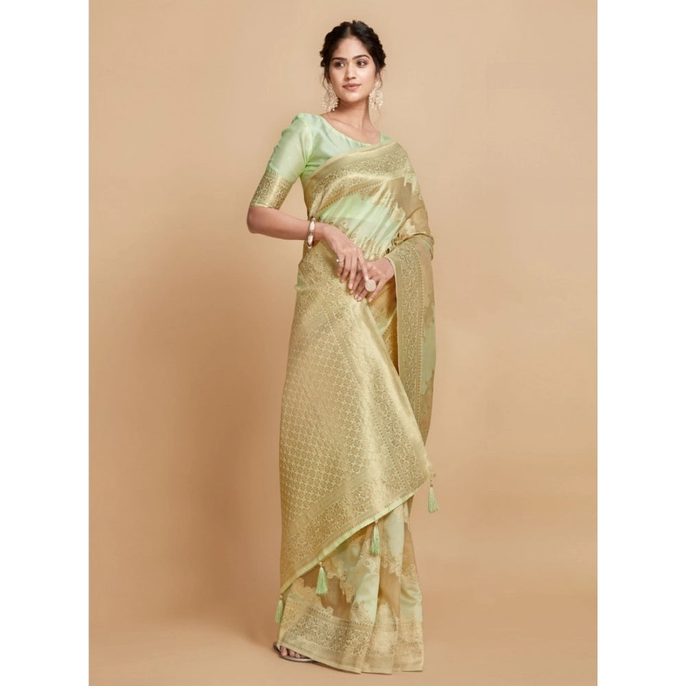 Clasymist Women's Linen Printed Saree With Unstitched Blouse (Pista, 5-6 Mtrs)