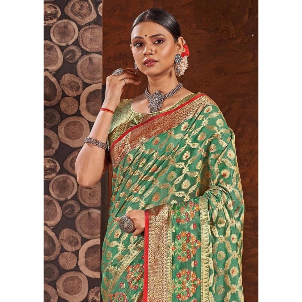 Clasymist Women's Organza Printed Saree With Unstitched Blouse (Sea Green, 5-6 Mtrs)