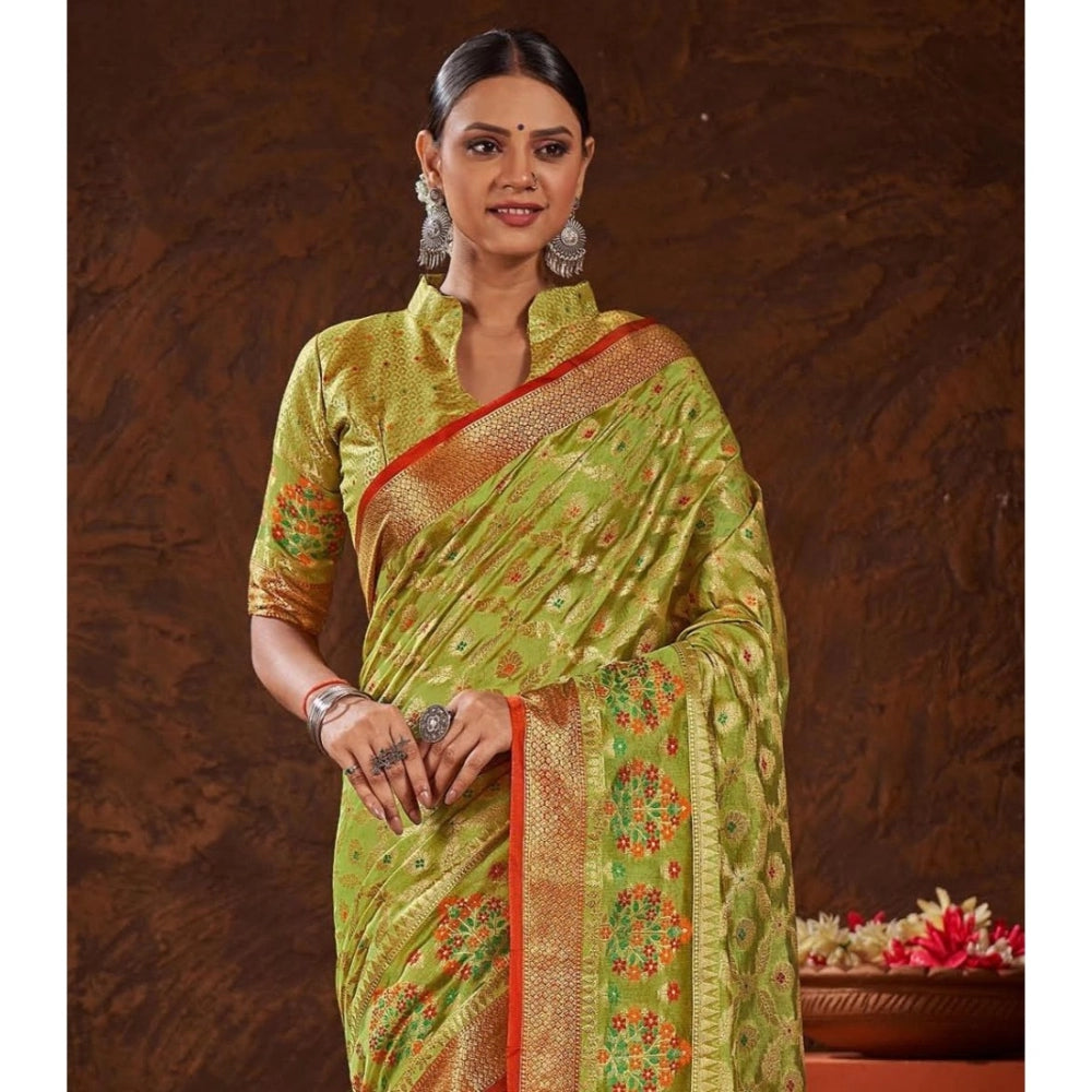 Clasymist Women's Organza Printed Saree With Unstitched Blouse (Parrot Green, 5-6 Mtrs)