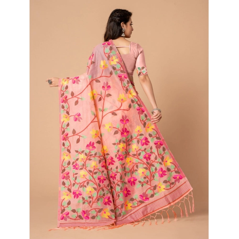 Clasymist Women's Cotton Printed Saree With Unstitched Blouse (Pink, 5-6 Mtrs)