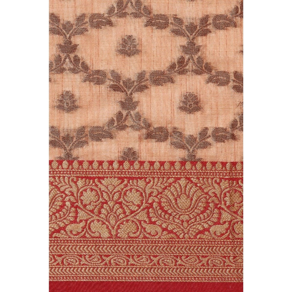 Clasymist Women's Chanderi Cotton Printed Saree With Unstitched Blouse (Peach, 5-6 Mtrs)