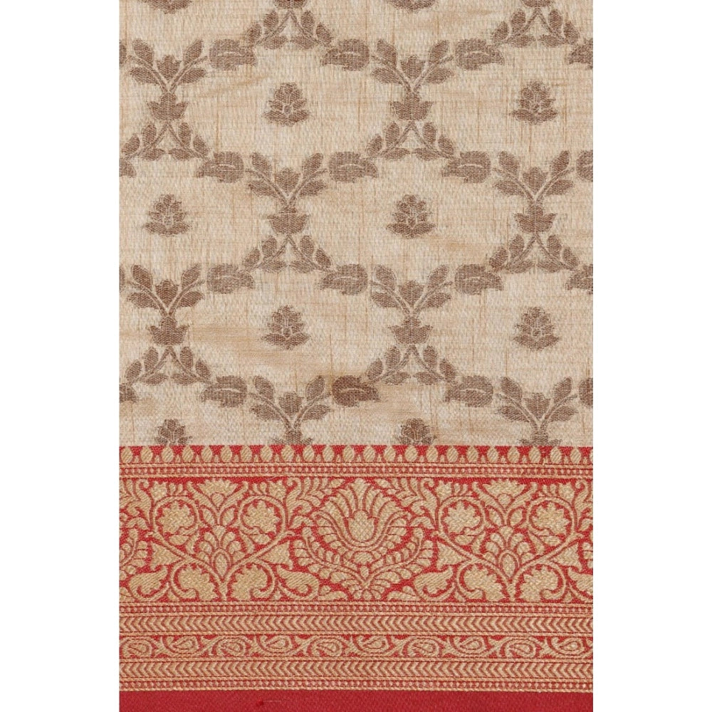 Clasymist Women's Chanderi Cotton Printed Saree With Unstitched Blouse (Beige, 5-6 Mtrs)