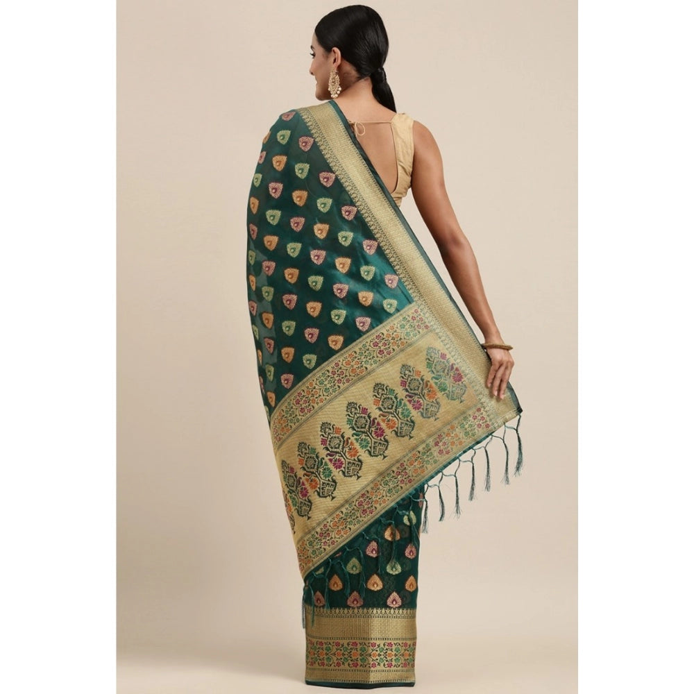 Clasymist Women's Organza Printed Saree With Unstitched Blouse (Sea Green, 5-6 Mtrs)