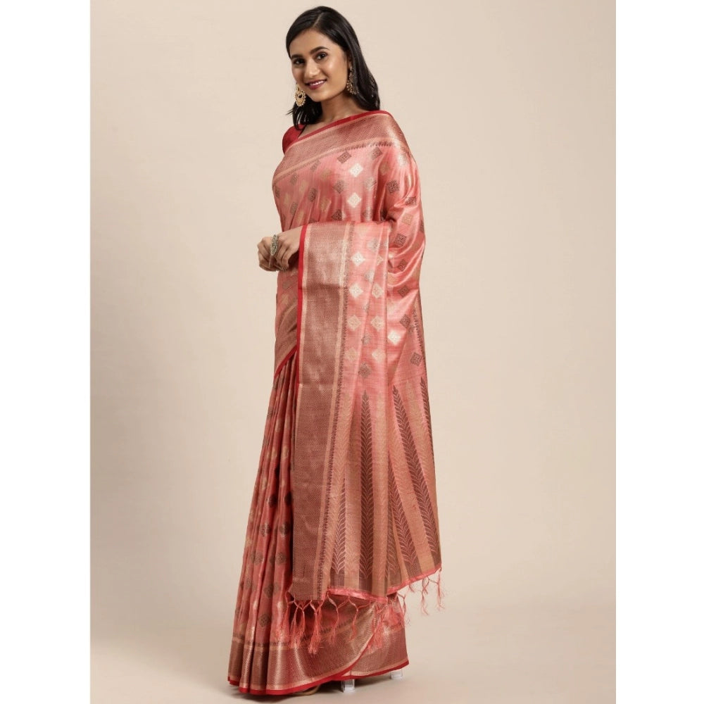 Clasymist Women's Chanderi Cotton Printed Saree With Unstitched Blouse (Pink, 5-6 Mtrs)