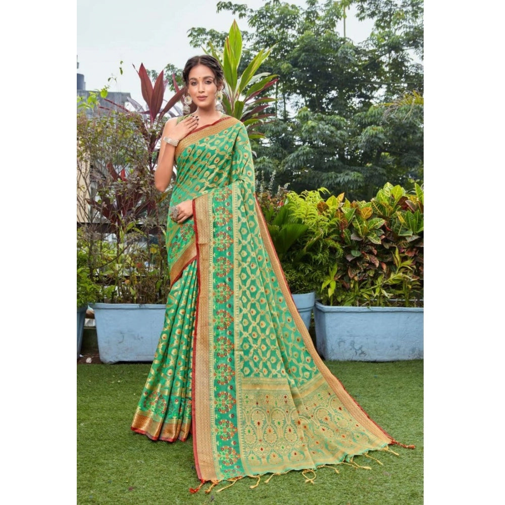 Clasymist Women's Organza Printed Saree With Unstitched Blouse (Green, 5-6 Mtrs)