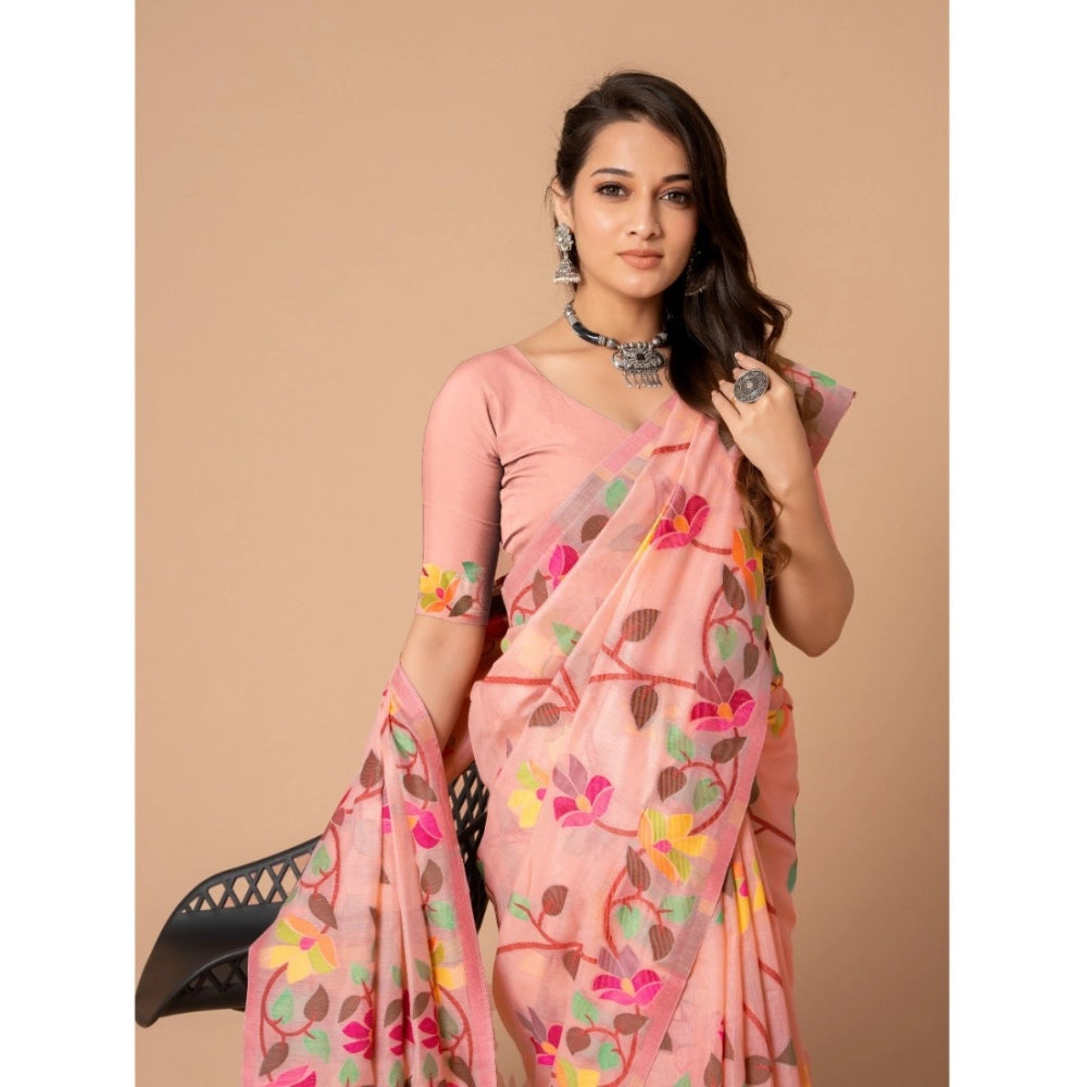 Clasymist Women's Cotton Printed Saree With Unstitched Blouse (Pink, 5-6 Mtrs)