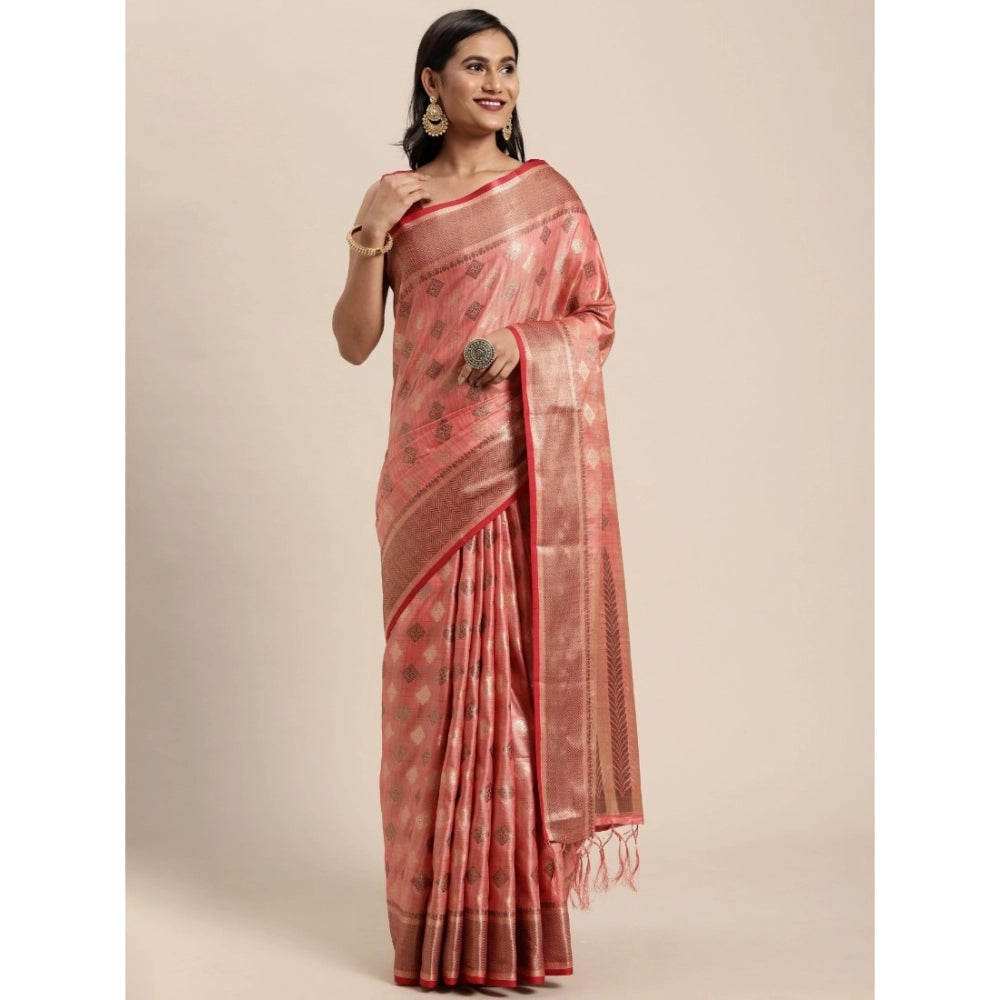 Clasymist Women's Chanderi Cotton Printed Saree With Unstitched Blouse (Pink, 5-6 Mtrs)