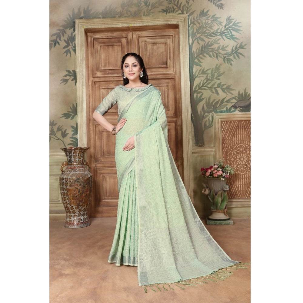 Clasymist Women's Organza Printed Saree With Unstitched Blouse (Sea Green, 5-6 Mtrs)