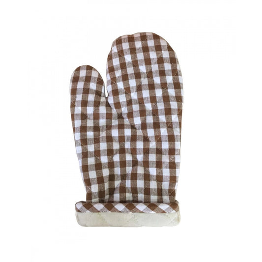 Clasymist Checked Cotton Oven Mitten (Brown)