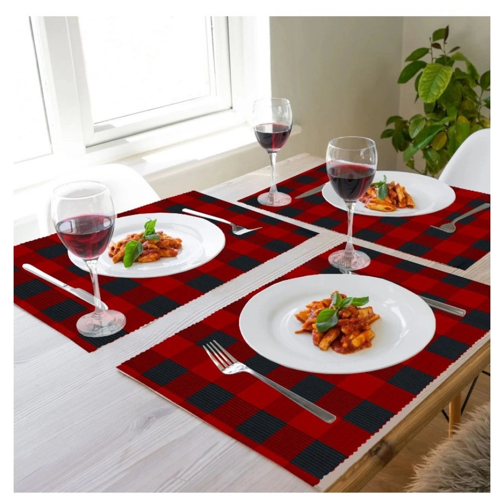 Clasymist Checked Cotton Place Mats Sets (Red &amp; Black)