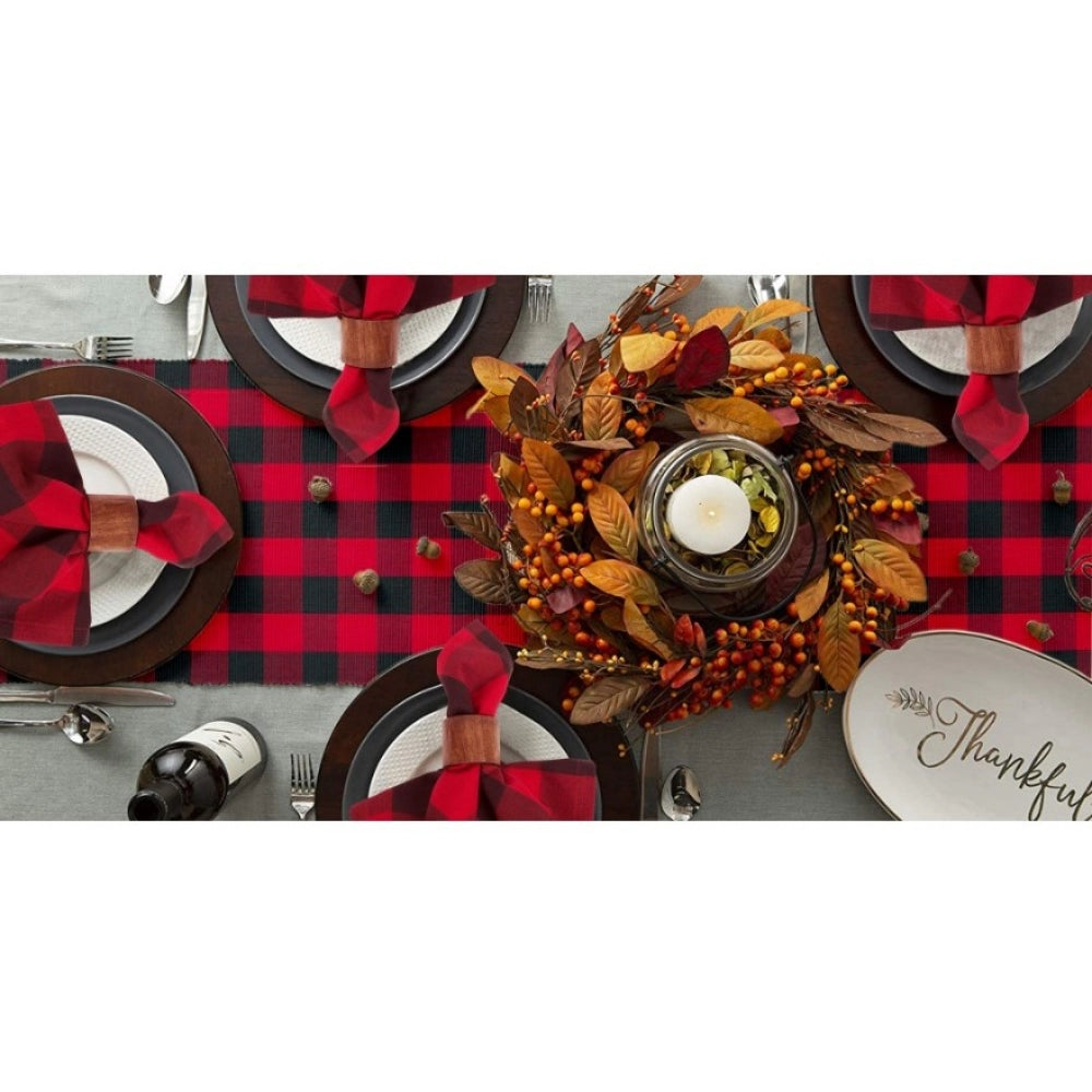 Clasymist Checked Cotton Table Runners (Red &amp; Black)