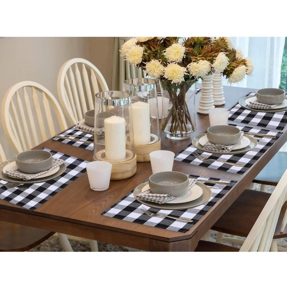 Clasymist Checked Cotton Place Mats Sets (Black &amp; White)