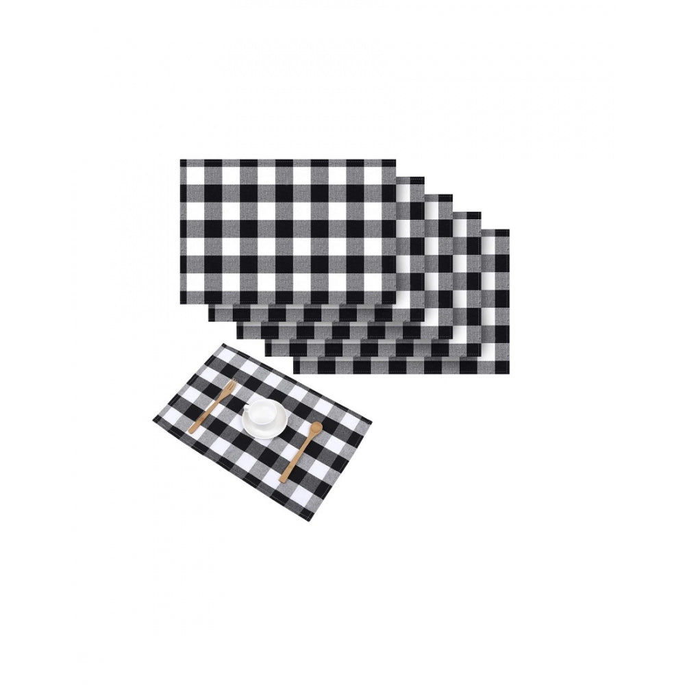 Clasymist Checked Cotton Place Mats Sets (Black &amp; White)