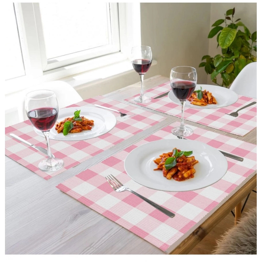 Clasymist Checked Cotton Place Mats Sets (Pink)