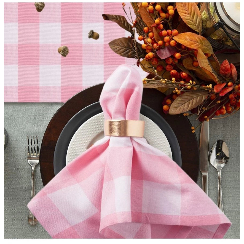 Clasymist Checked Cotton Table Runners (Baby Pink)