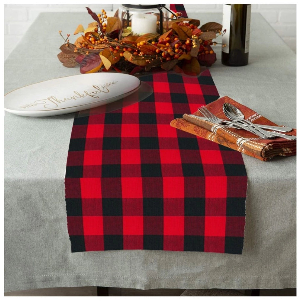 Clasymist Checked Cotton Table Runners (Red &amp; Black)