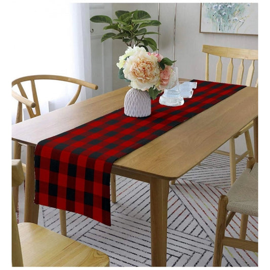 Clasymist Checked Cotton Table Runners (Red &amp; Black)