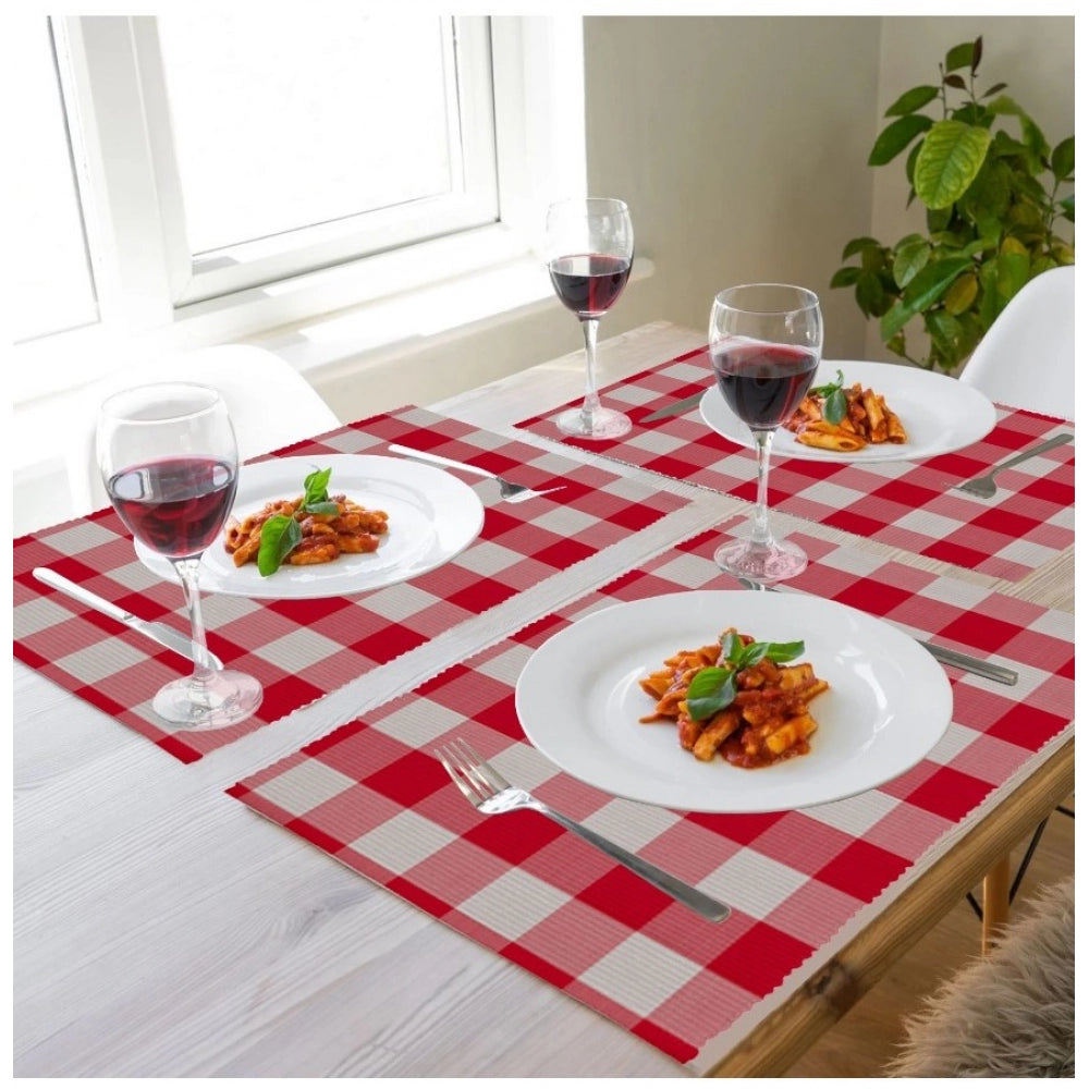 Clasymist Checked Cotton Place Mats Sets (Red)