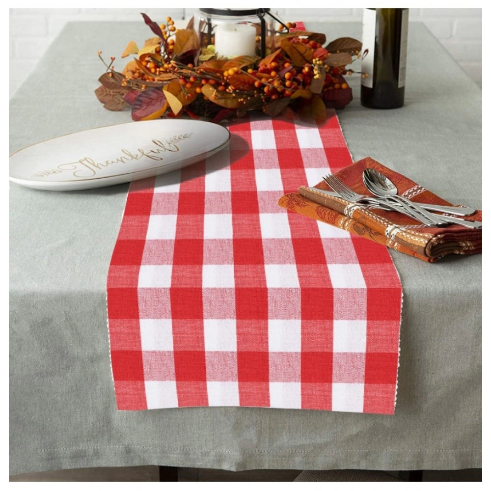 Clasymist Checked Cotton Table Runners (Red)