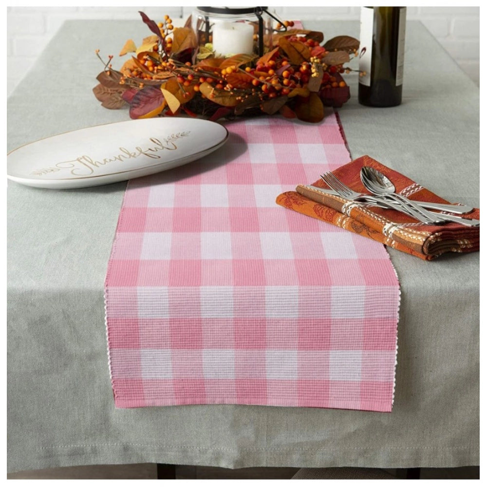 Clasymist Checked Cotton Table Runners (Baby Pink)