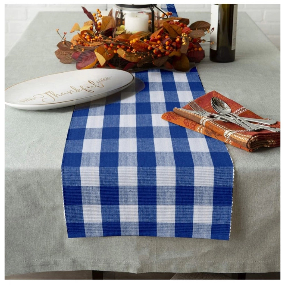 Clasymist Checked Cotton Table Runners (Royal Blue)