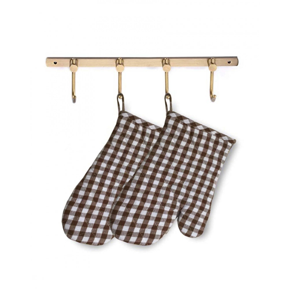 Clasymist Checked Cotton Oven Mitten (Brown)