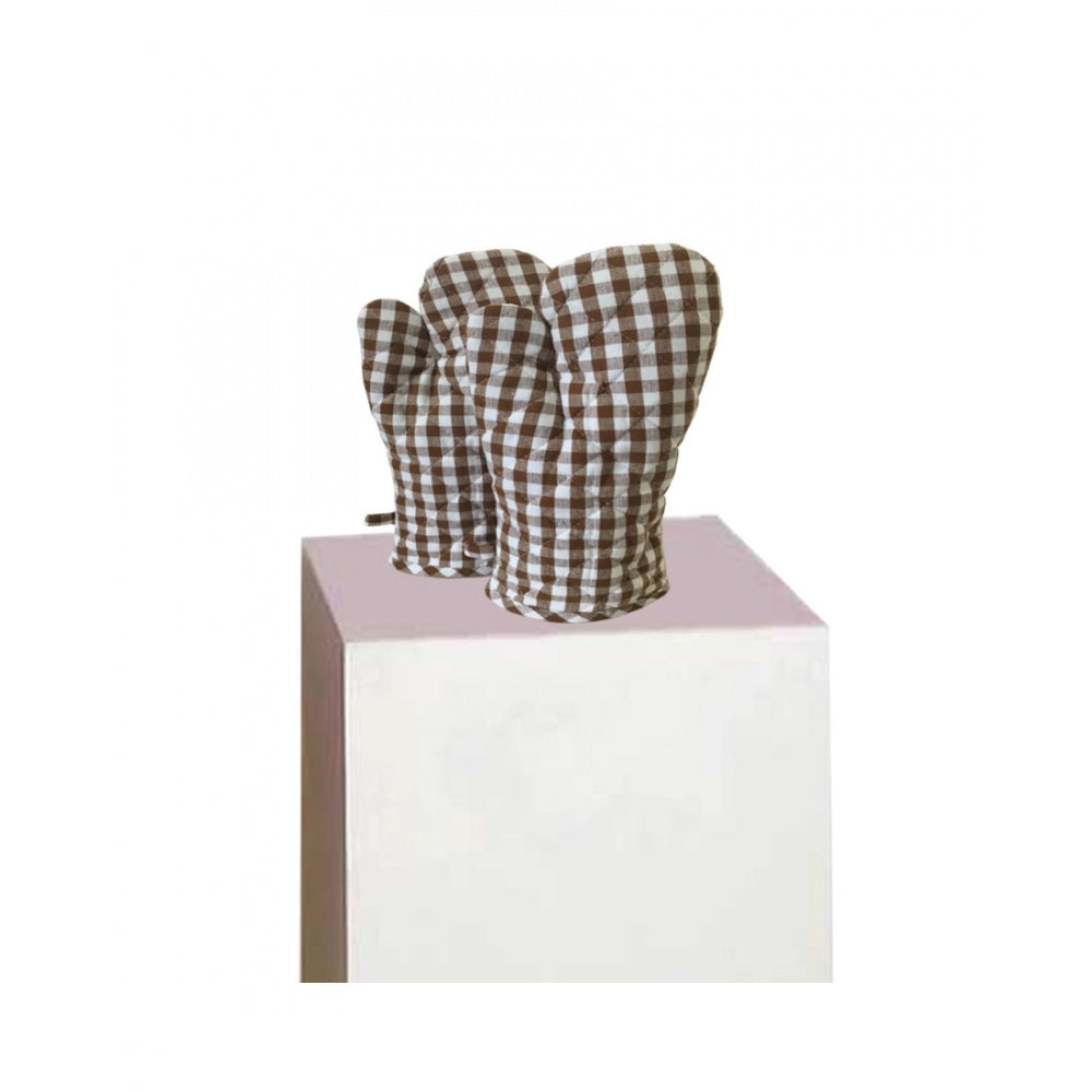 Clasymist Checked Cotton Oven Mitten (Brown)