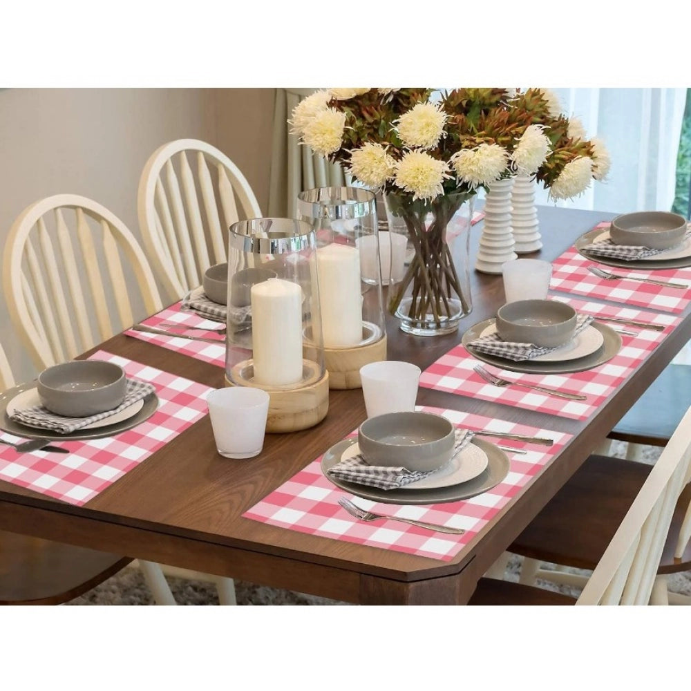 Clasymist Checked Cotton Place Mats Sets (Pink &amp; White)