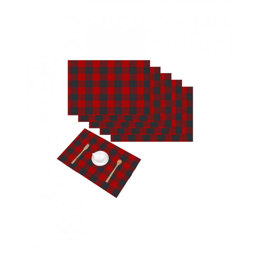 Clasymist Checked Cotton Place Mats Sets (Red &amp; Black)