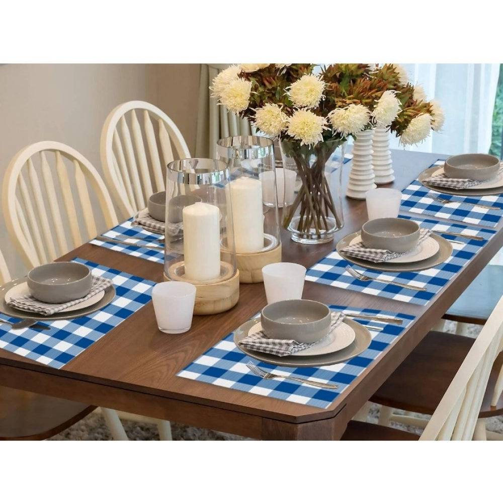 Clasymist Checked Cotton Place Mats Sets (Royal Blue)