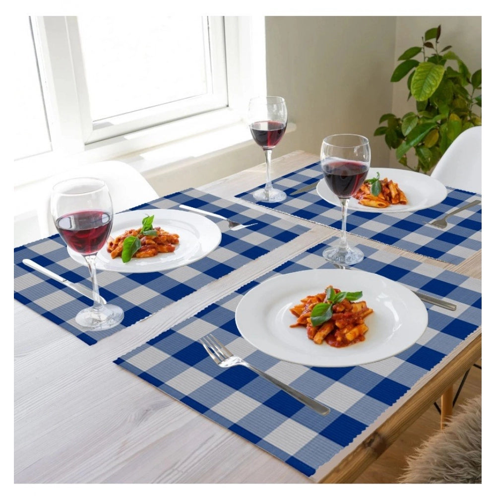 Clasymist Checked Cotton Place Mats Sets (Royal Blue)