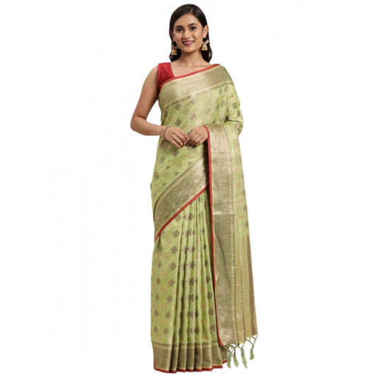 Clasymist Women's Chanderi Cotton Printed Saree With Unstitched Blouse (Pista, 5-6 Mtrs)