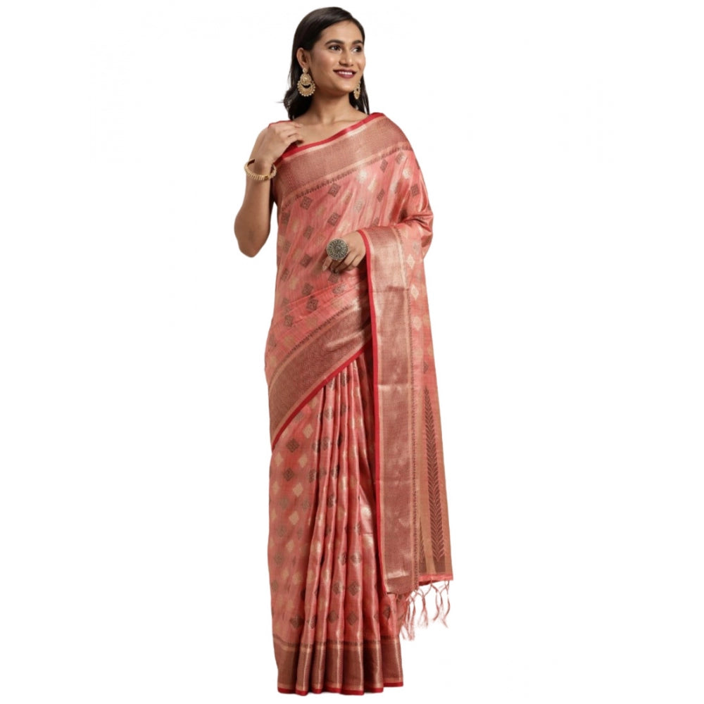 Clasymist Women's Chanderi Cotton Printed Saree With Unstitched Blouse (Pink, 5-6 Mtrs)