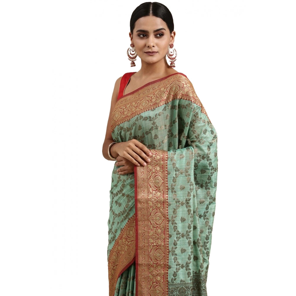 Clasymist Women's Chanderi Cotton Printed Saree With Unstitched Blouse (Sku Blue, 5-6 Mtrs)