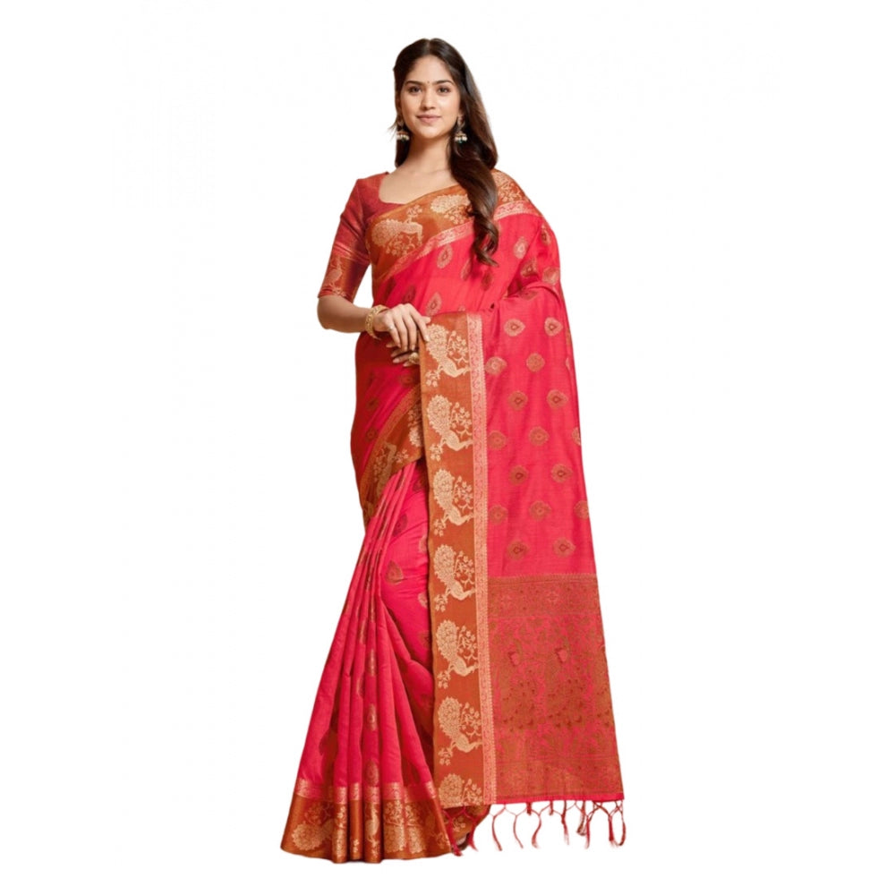 Clasymist Women's Organza Printed Saree With Unstitched Blouse (Pink, 5-6 Mtrs)