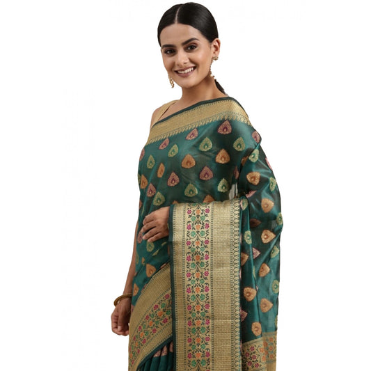 Clasymist Women's Organza Printed Saree With Unstitched Blouse (Sea Green, 5-6 Mtrs)