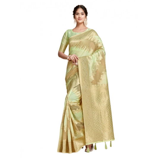 Clasymist Women's Linen Printed Saree With Unstitched Blouse (Pista, 5-6 Mtrs)