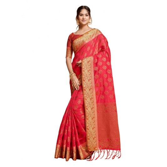 Clasymist Women's Chanderi Cotton Printed Saree With Unstitched Blouse (Pink, 5-6 Mtrs)