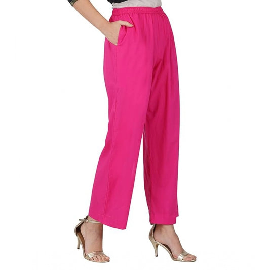 Clasymist Women's Casual Cotton Cambric Solid Elastic Palazzo Trousers (Pink)