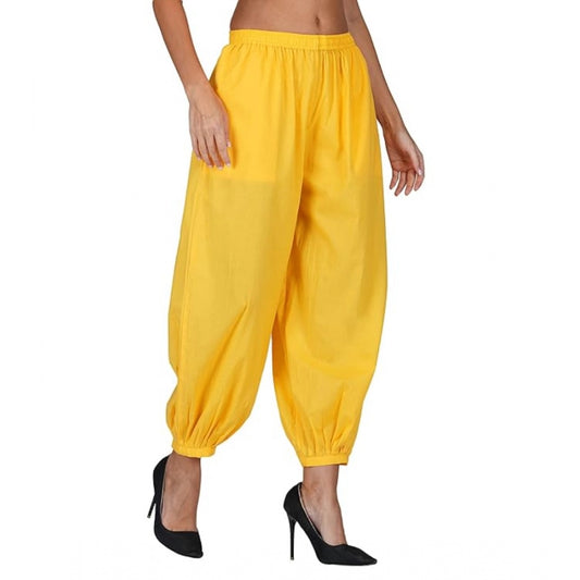 Clasymist Women's Casual Cotton Cambric Solid Elastic Waist Patiala Harem Pants (Yellow)