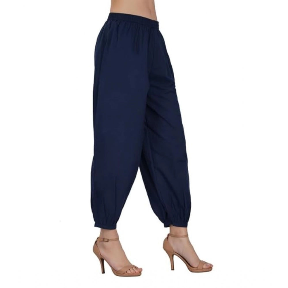 Clasymist Women's Casual Cotton Cambric Solid Elastic Waist Patiala Harem Pants (Navy Blue)