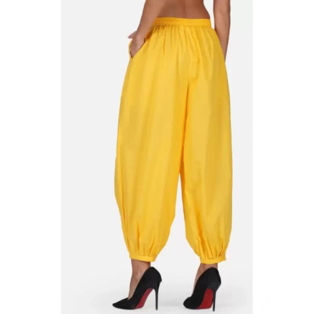 Clasymist Women's Casual Cotton Cambric Solid Elastic Waist Patiala Harem Pants (Yellow)