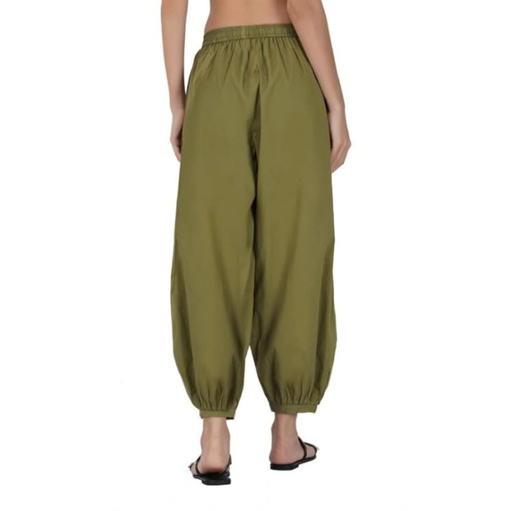 Clasymist Women's Casual Cotton Cambric Solid Elastic Waist Patiala Harem Pants (Green)