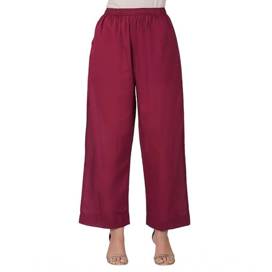 Clasymist Women's Casual Cotton Cambric Solid Elastic Palazzo Trousers (Maroon)