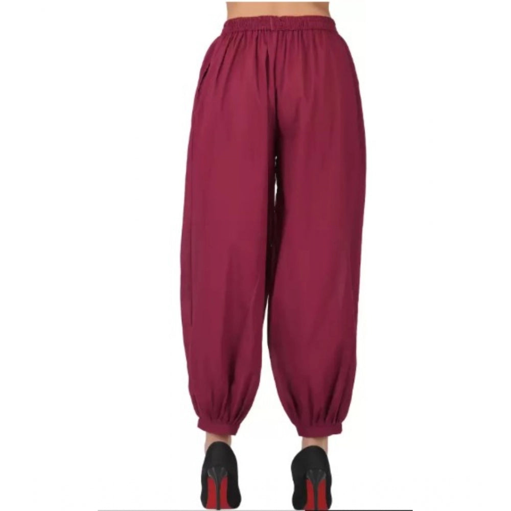 Clasymist Women's Casual Cotton Cambric Solid Elastic Waist Patiala Harem Pants (Maroon)