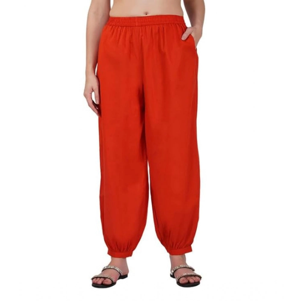 Clasymist Women's Casual Cotton Cambric Solid Elastic Waist Patiala Harem Pants (Rust)