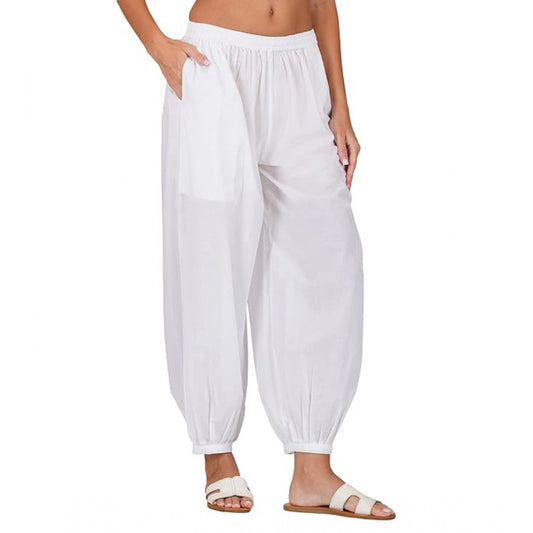 Clasymist Women's Casual Cotton Cambric Solid Elastic Waist Patiala Harem Pants (White)