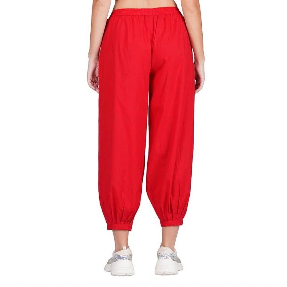 Clasymist Women's Casual Cotton Cambric Solid Elastic Waist Patiala Harem Pants (Red)