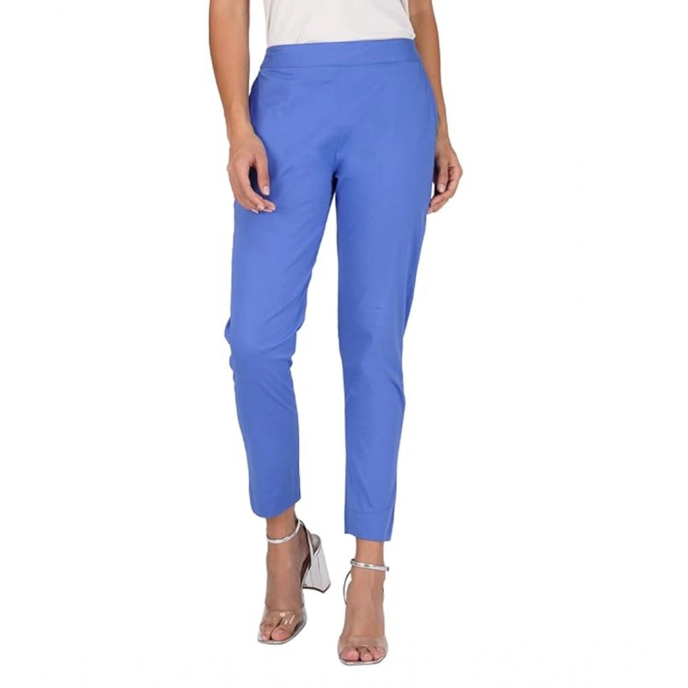 Clasymist Women's Casual Cotton Lycra Solid Trouser Pants (Blue)